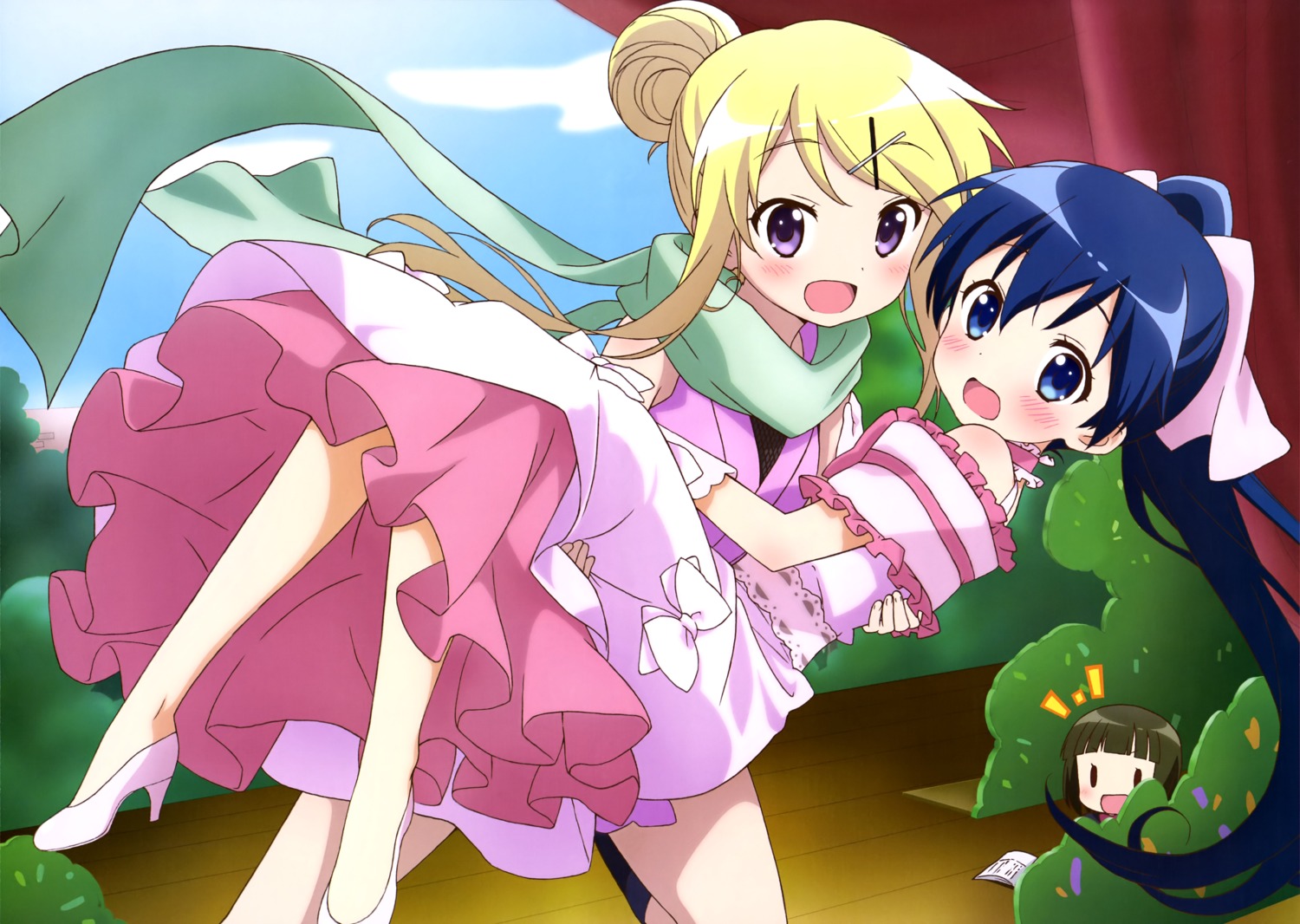 chibi dress heels kin-iro_mosaic komichi_aya kujou_karen oomiya_shinobu