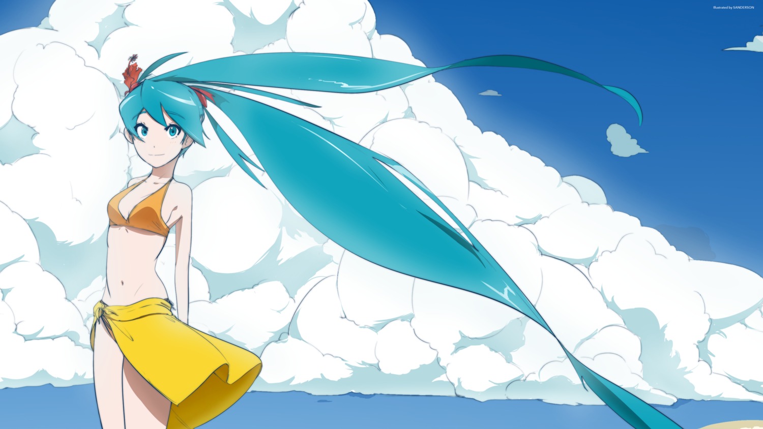 bikini cleavage hatsune_miku sanderson swimsuits vocaloid