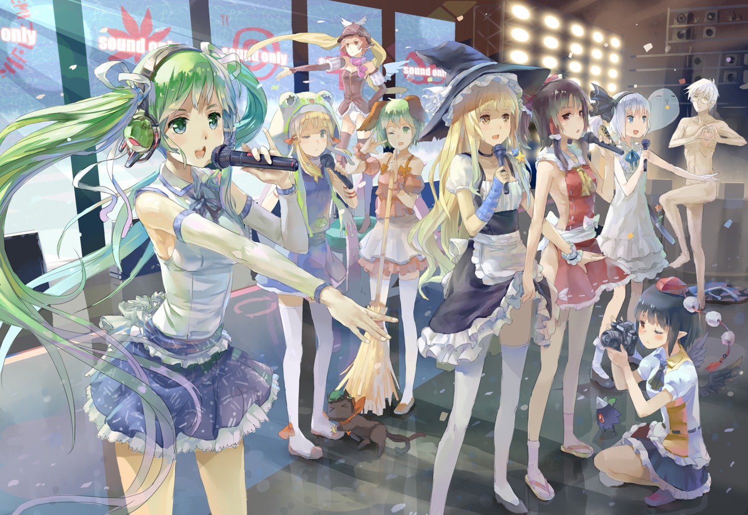 77gl ano_hi_mita_hana_no_namae_wo_bokutachi_wa_mada_shiranai chen cosplay crossover hakurei_reimu kasodani_kyouko kirisame_marisa kochiya_sanae konpaku_youmu macross macross_frontier mawaru_penguindrum morichika_rinnosuke moriya_suwako mystia_lorelei reiuji_utsuho_(bird) shameimaru_aya touhou