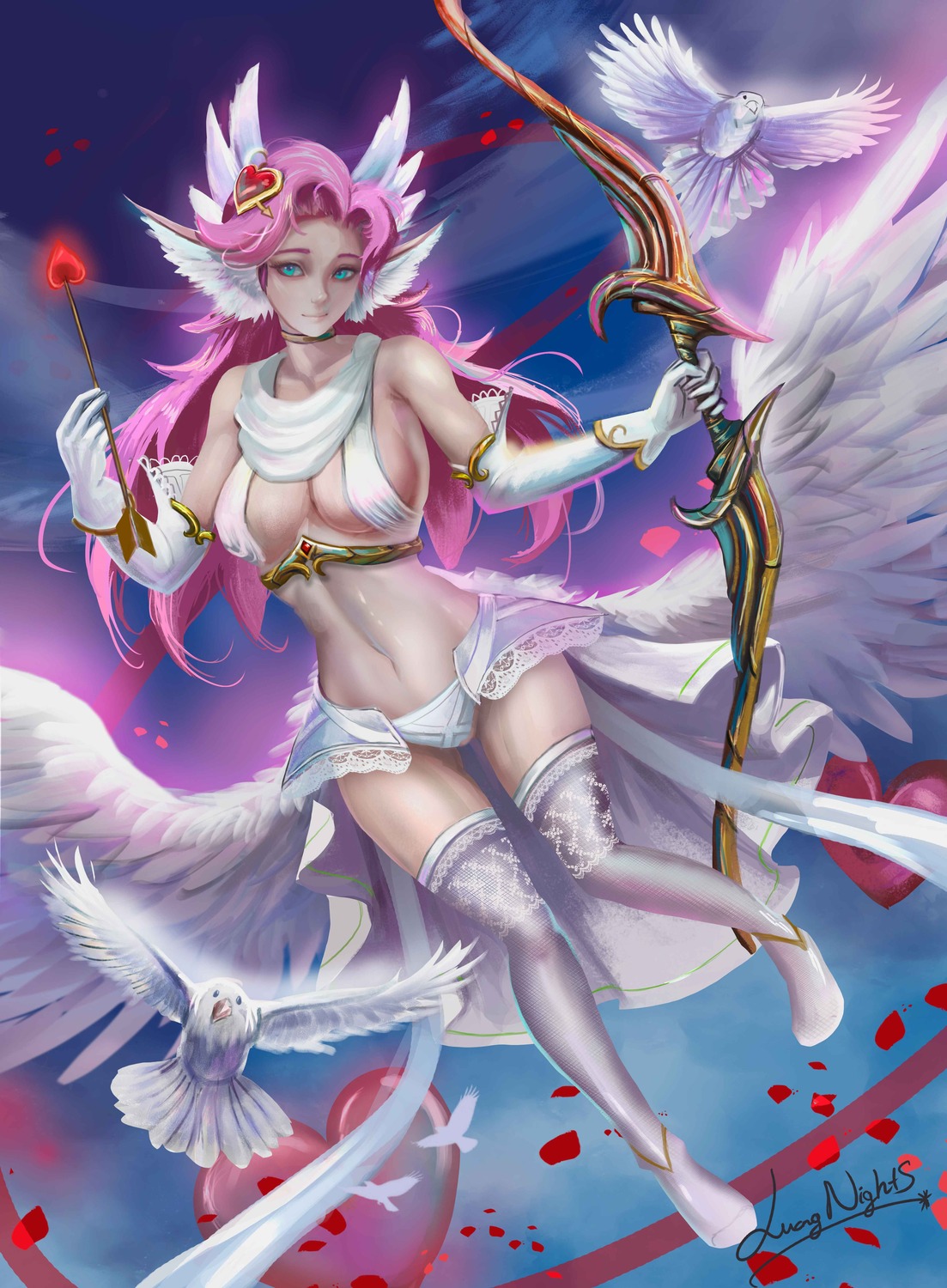 angel animal_ears luongnights no_bra pantsu thighhighs valentine weapon wings