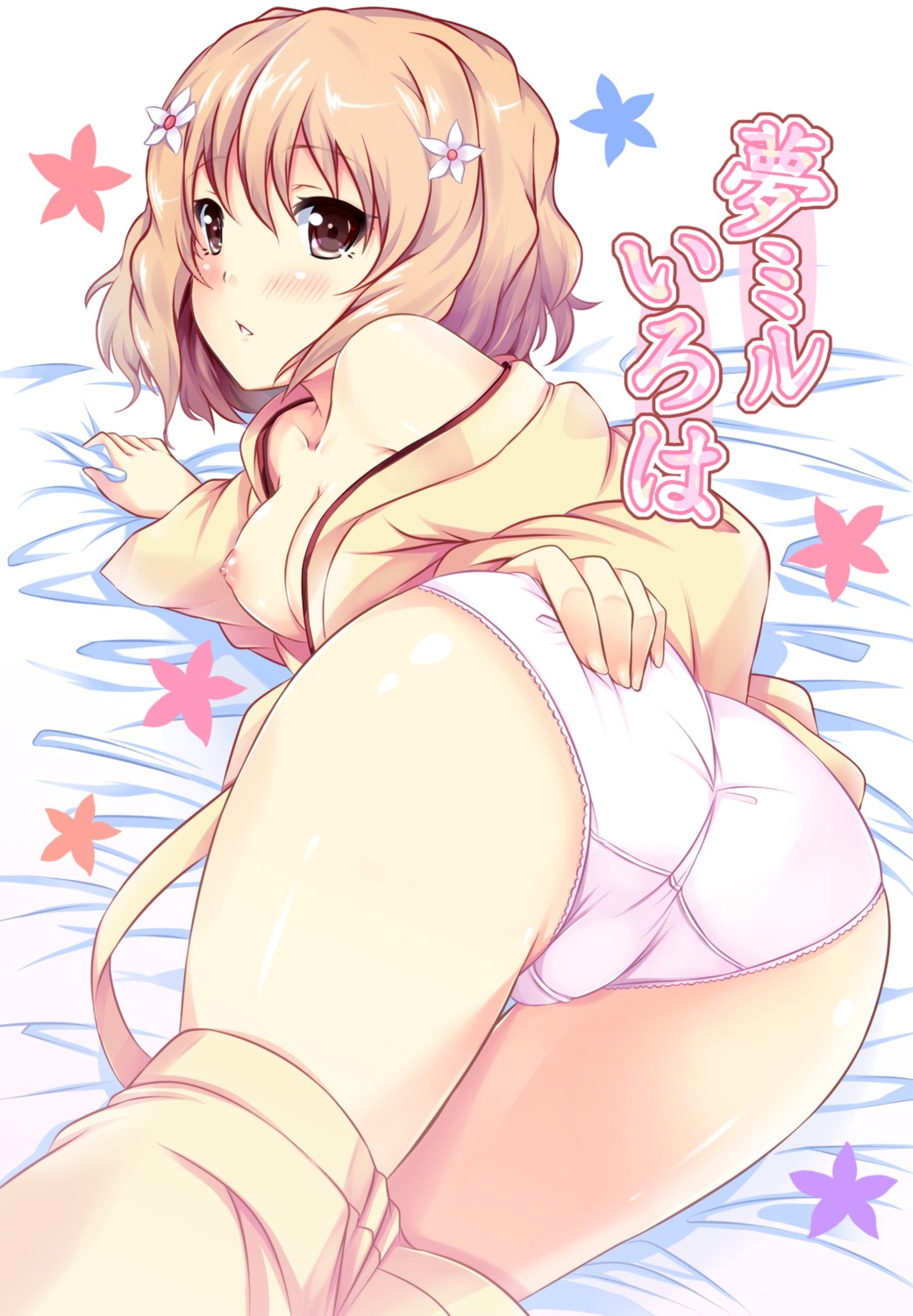 ass breasts hanasaku_iroha hinata_sora matsumae_ohana nipples no_bra open_shirt pantsu