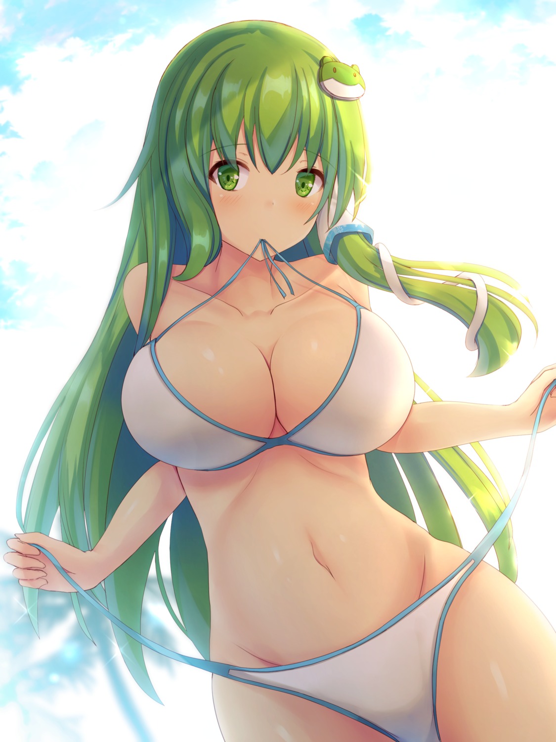 bikini kochiya_sanae liya swimsuits touhou undressing