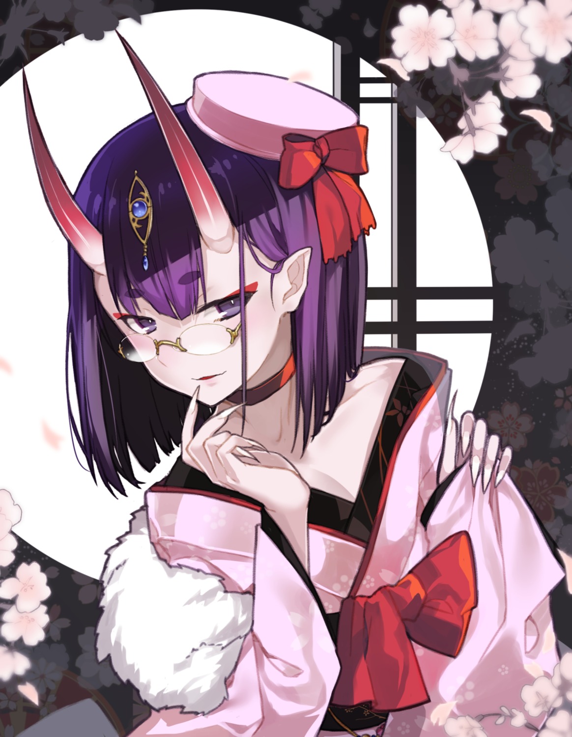 cleavage fate/grand_order hitoshi_(pixiv3340857) horns japanese_clothes megane pointy_ears shuten_douji_(fate/grand_order)