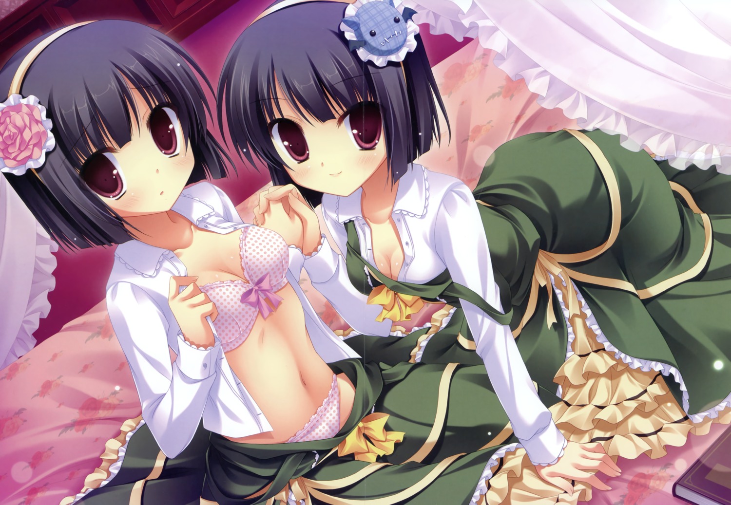 bra cabbit cleavage gap midori_no_umi open_shirt pantsu rikuno sorane undressing yukie