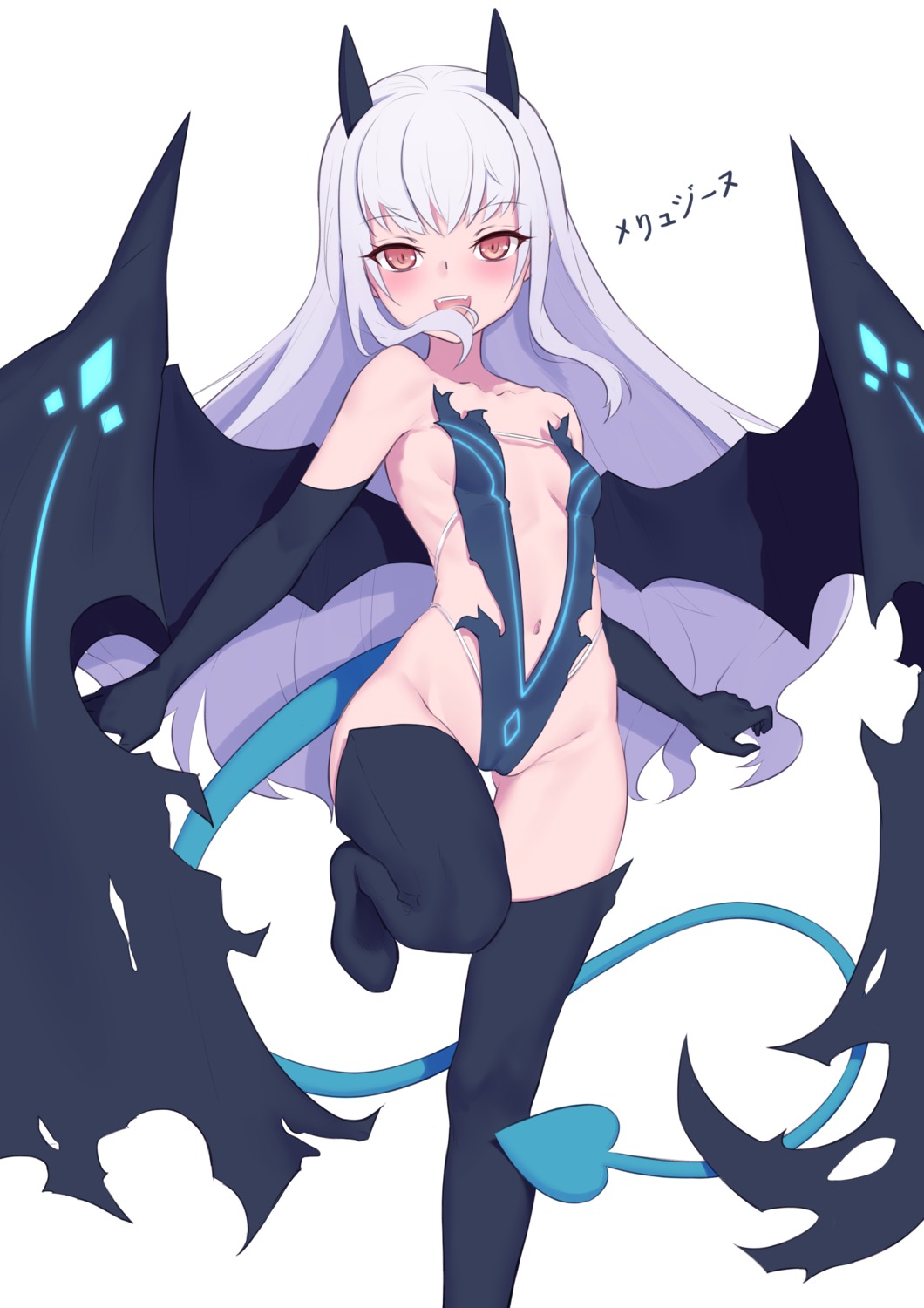 cameltoe devil fairy_knight_lancelot_(fate) fate/grand_order horns jilu loli no_bra tail thighhighs torn_clothes wings