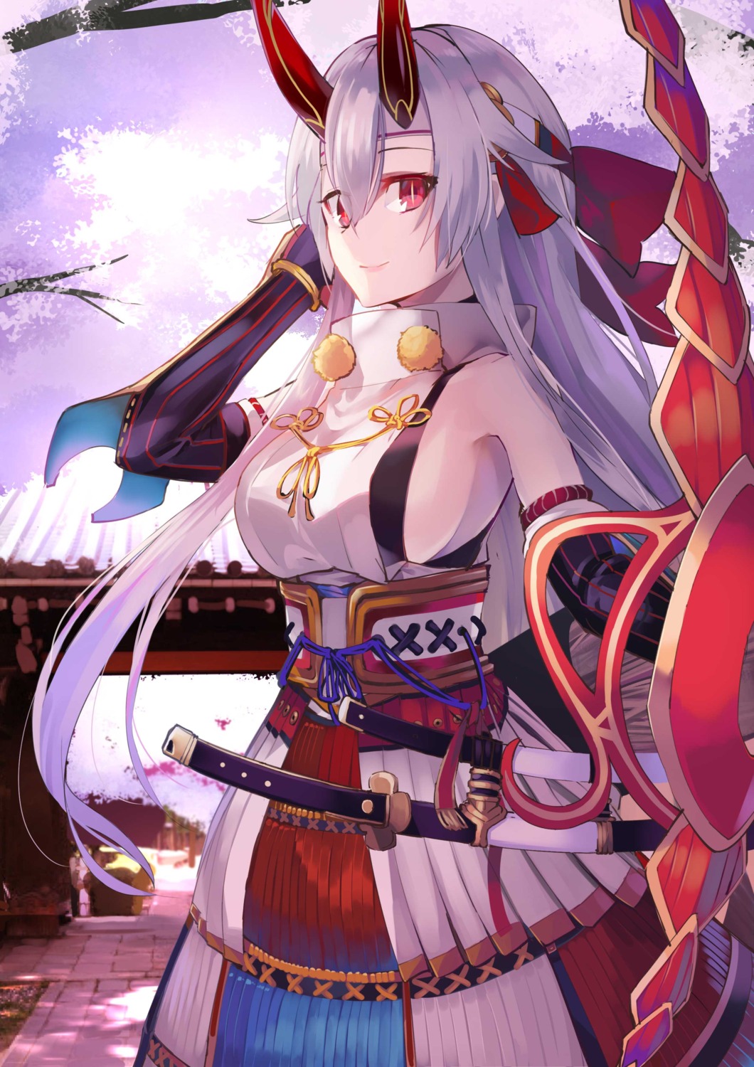 armor fate/grand_order horns japanese_clothes soup-chan sword tomoe_gozen_(fate/grand_order)