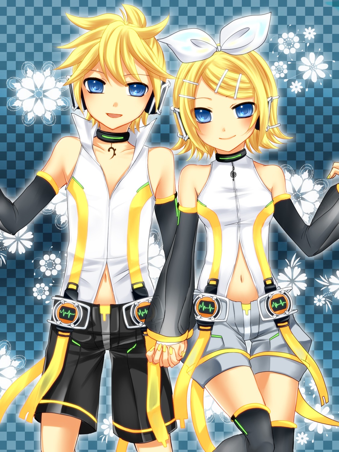 headphones kagamine_len kagamine_rin len_append rin_append thighhighs vocaloid vocaloid_append yayoi