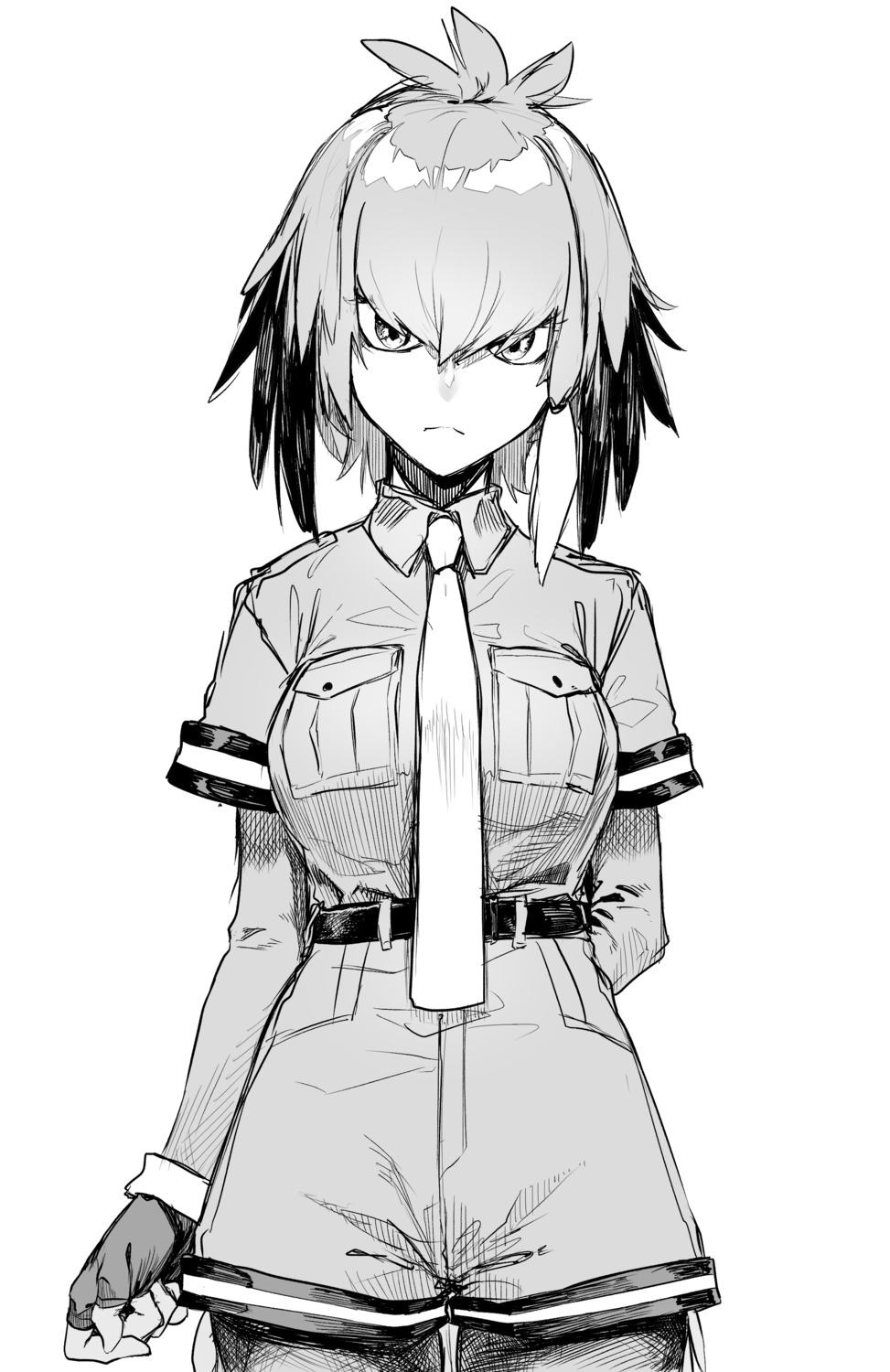 animal_ears kemono_friends monochrome reiga00 shoebill sketch uniform