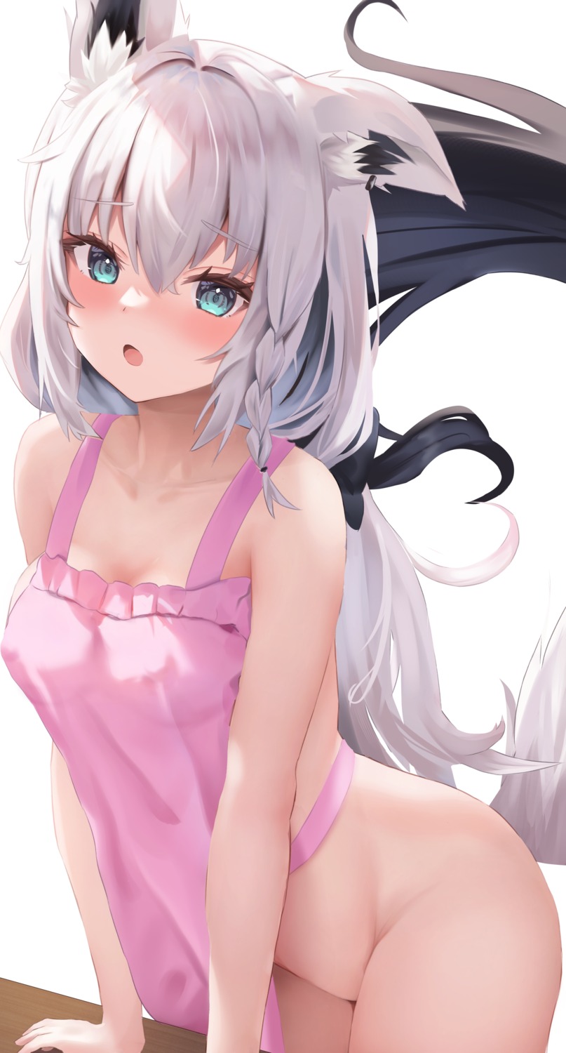 animal_ears hololive hololive_gamers kitsune naked_apron shirakami_fubuki tail uechin_ewokaku