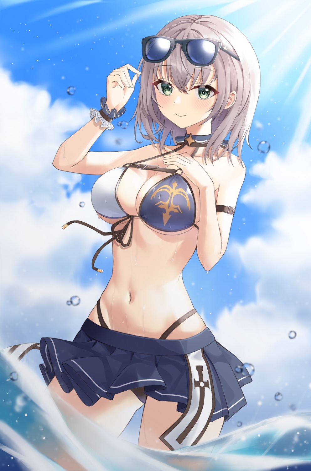 bikini hololive megane nacho_(nacho_1103) shirogane_noel skirt_lift swimsuits wet