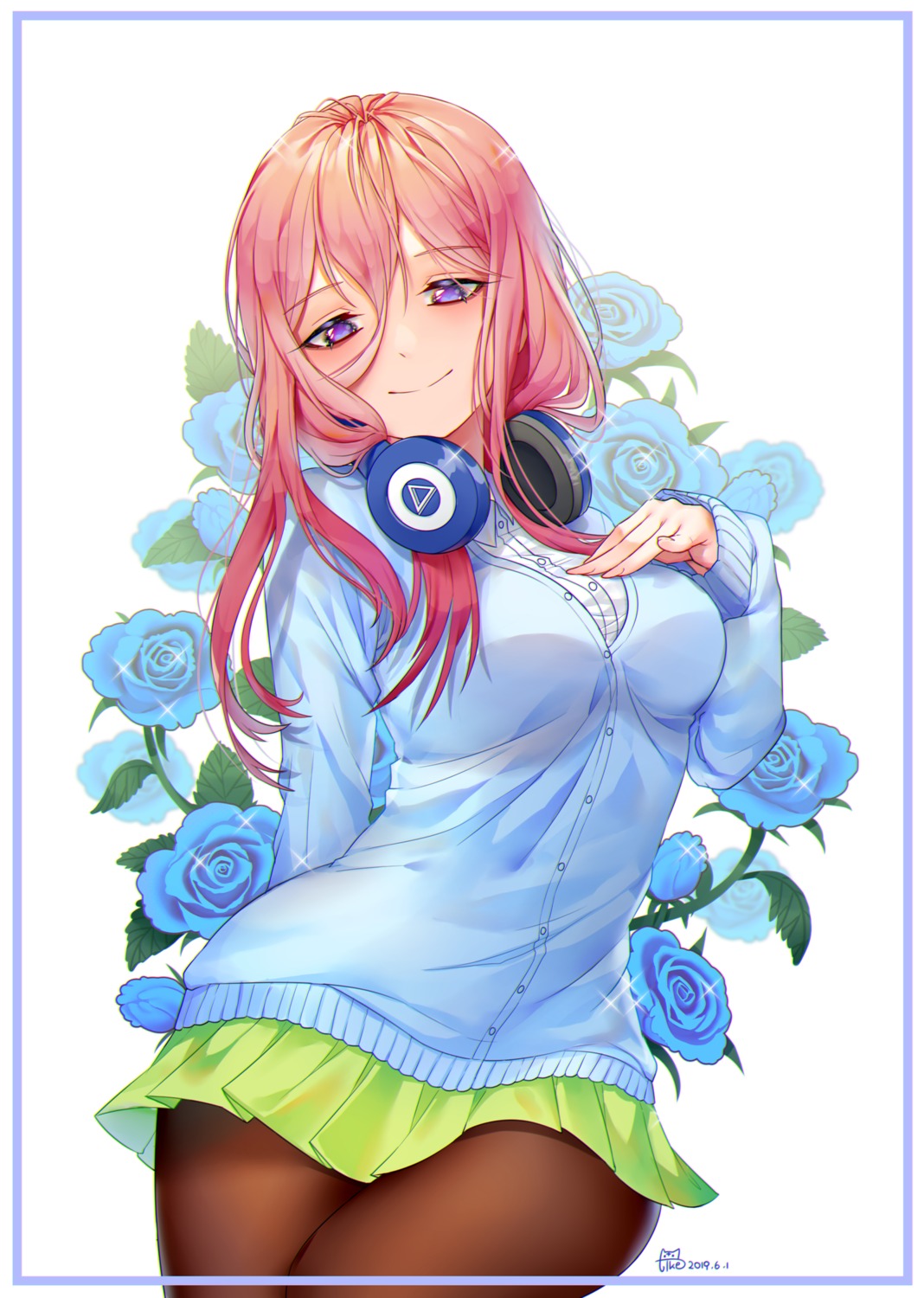 5-toubun_no_hanayome headphones nakano_miku pantyhose seifuku sweater tacco_(tikeworld)