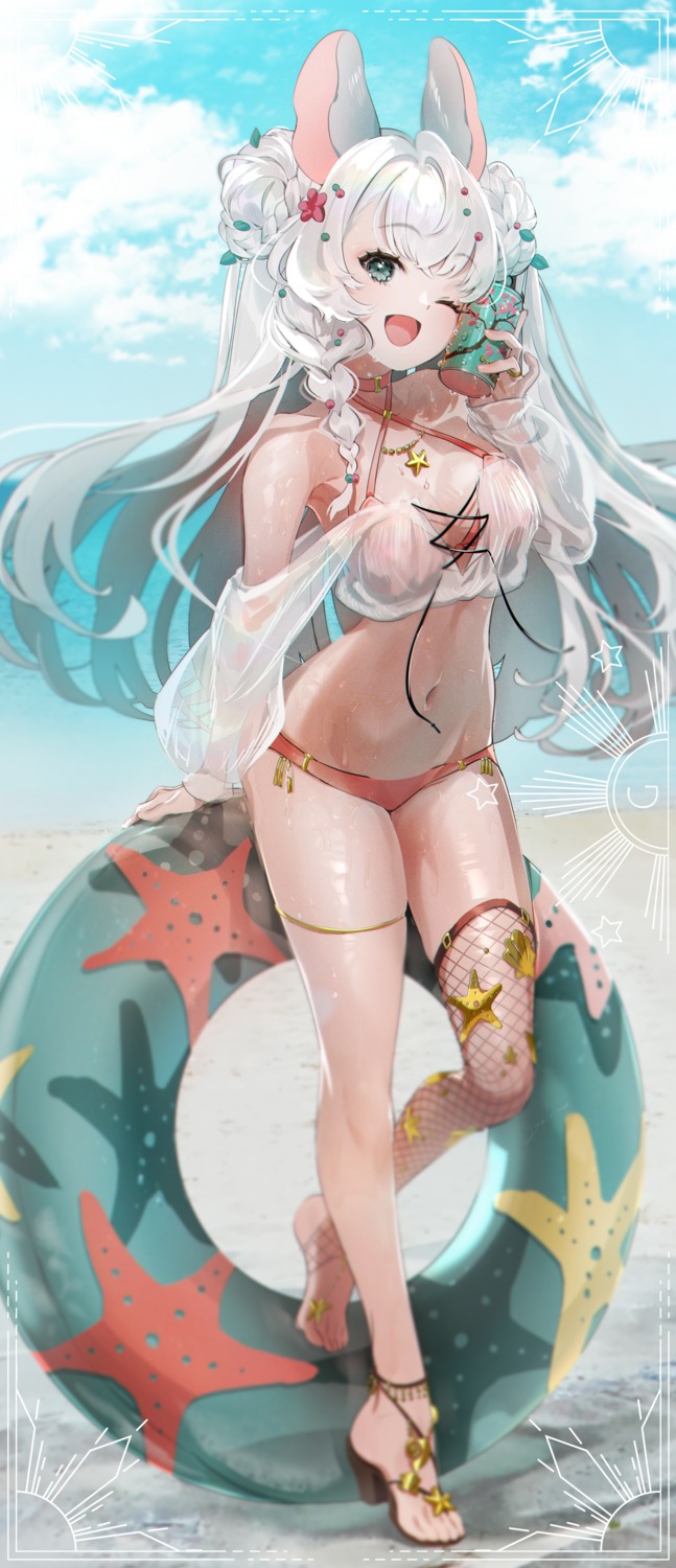 animal_ears bikini fishnets galibo garter heels see_through swimsuits thighhighs