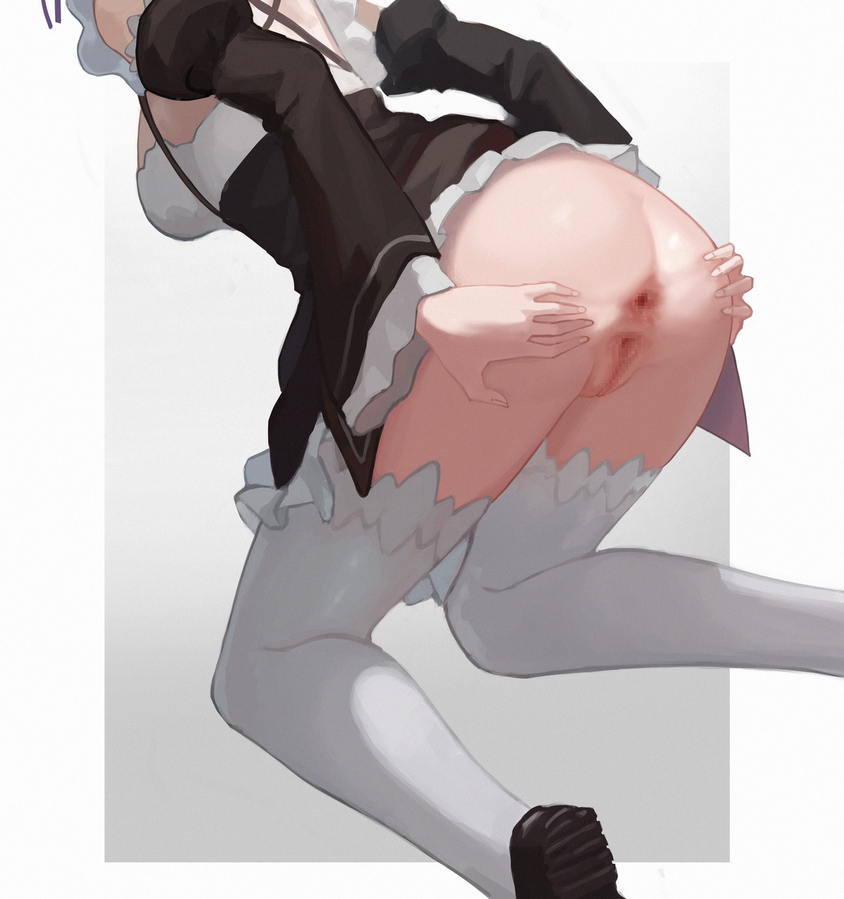 anus ass censored maid nopan pussy re_zero_kara_hajimeru_isekai_seikatsu rem_(re_zero) skirt_lift toxic_(pixiv54732505)