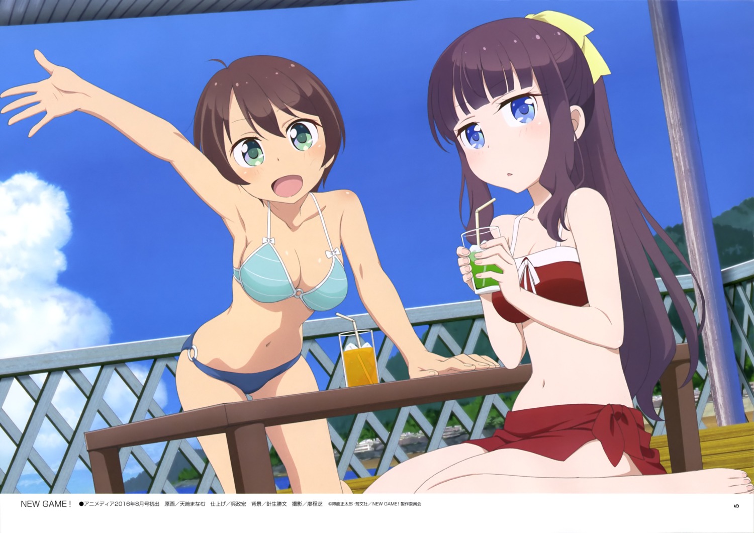 amasaki_manamu bikini cleavage new_game! shinoda_hajime swimsuits takimoto_hifumi