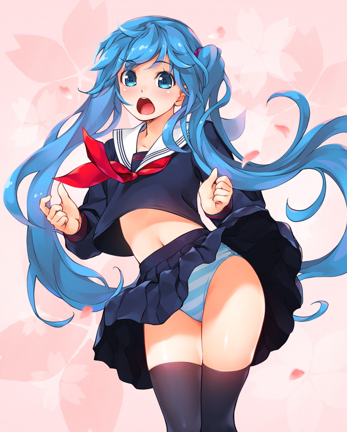 hatsune_miku pantsu seifuku shimapan thighhighs vocaloid wacchi