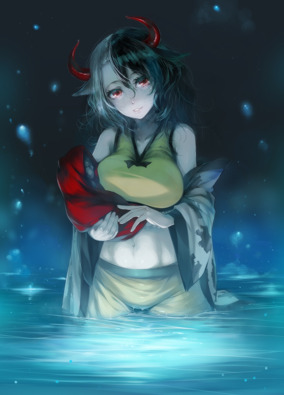 animal_ears horns omuwanko touhou ushizaki_urumi wet