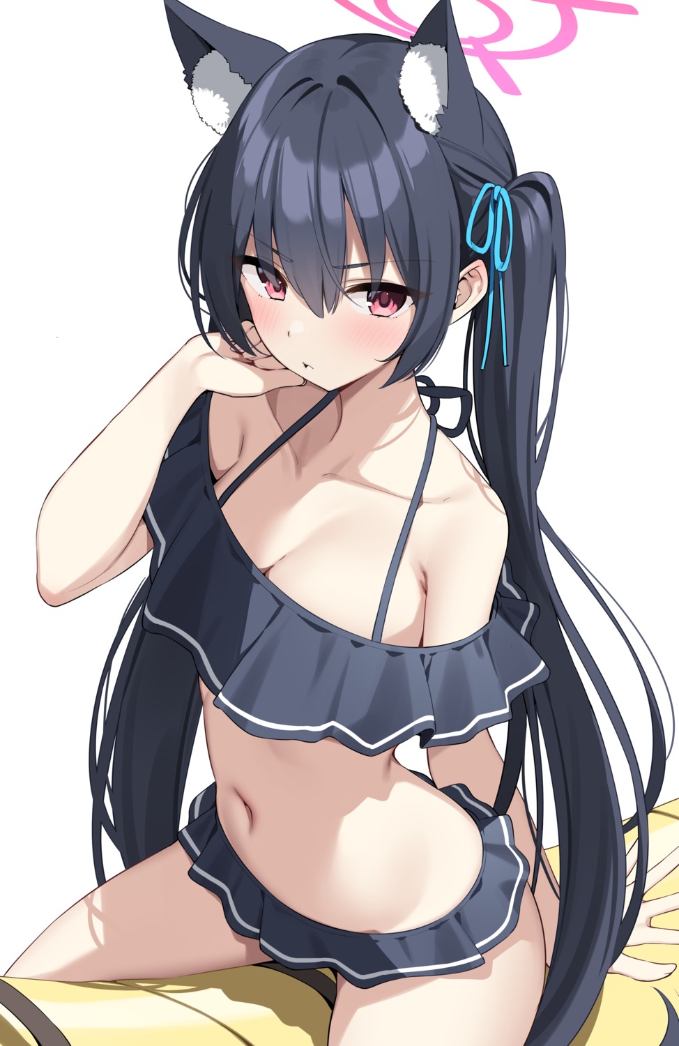 animal_ears bikini blue_archive halo kuromi_serika nekomimi suiroh swimsuits