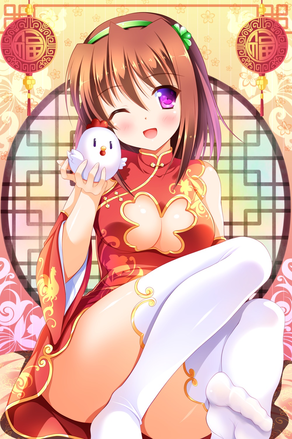 chinadress cleavage feet no_bra thighhighs yagami-all_hail_nanao