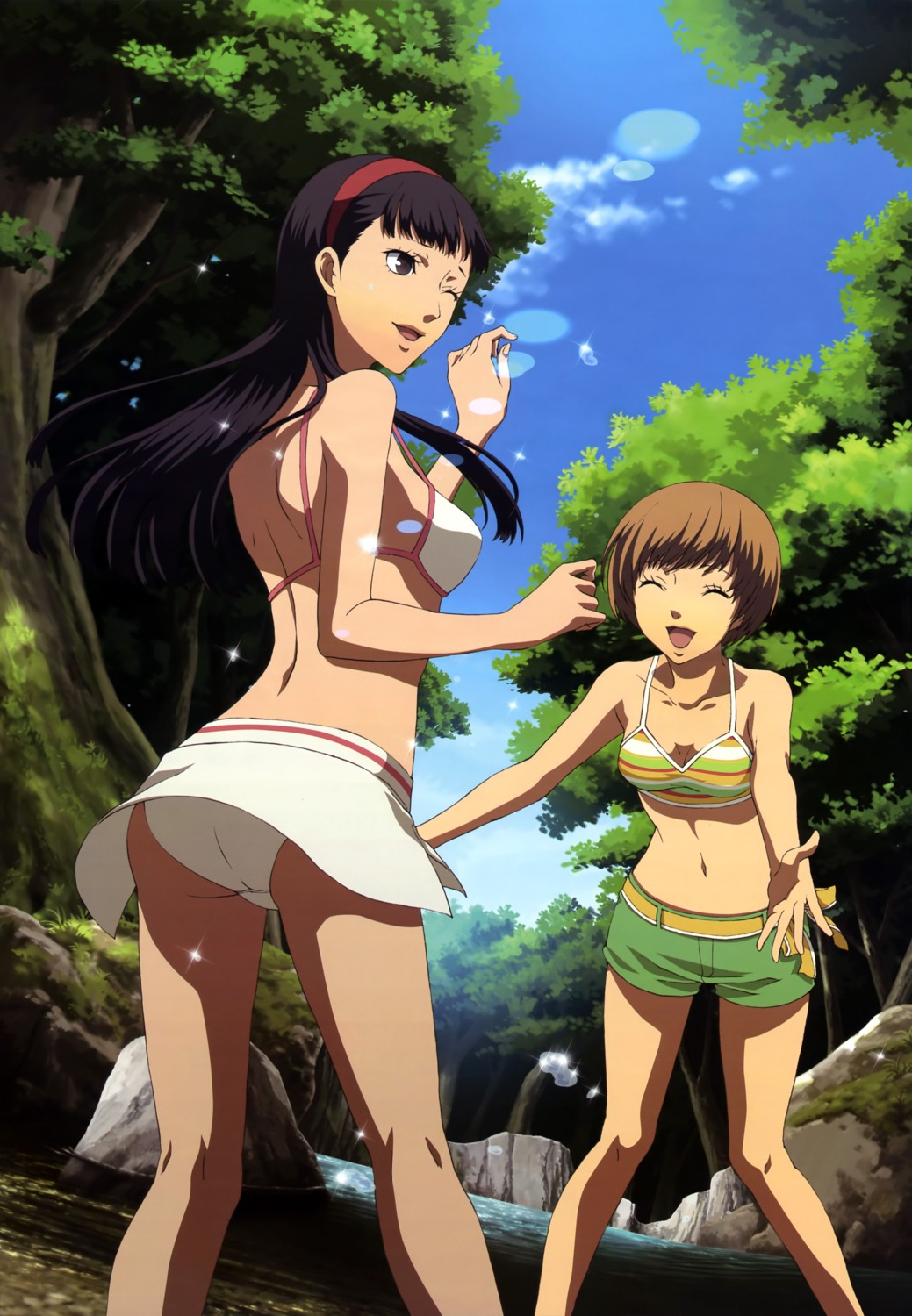 amagi_yukiko ass bikini cleavage megaten persona persona_4 sakai_moe satonaka_chie swimsuits