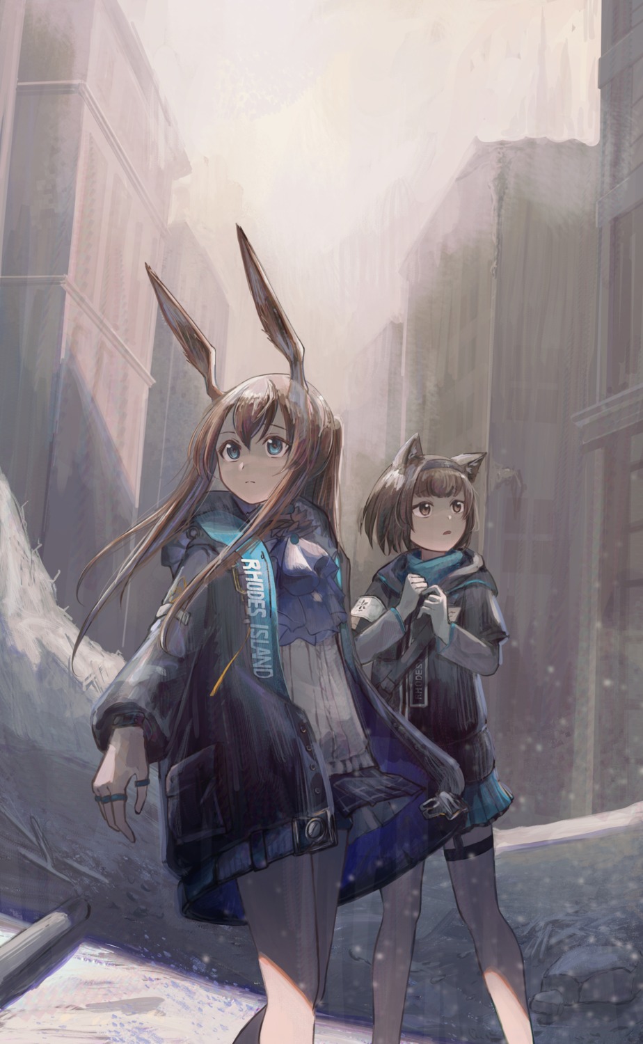 amiya_(arknights) animal_ears arknights bunny_ears garter rhodes_island_medic_(arknights) skywork6201