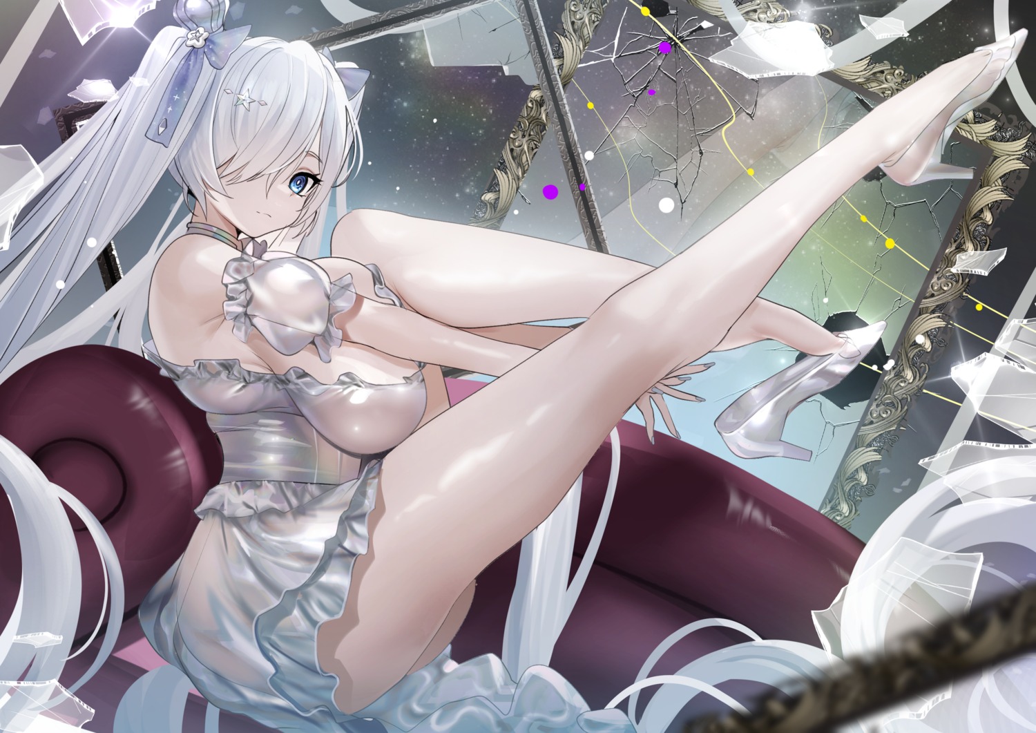 cinderella_(nikke) dress goddess_of_victory:_nikke heels no_bra see_through skirt_lift teddy_(khanshin)