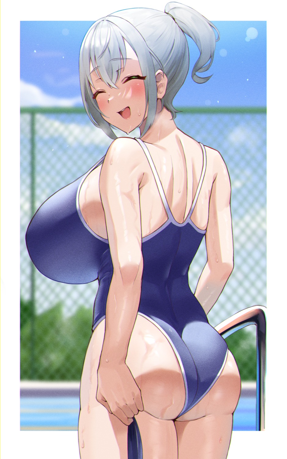 ass frikulu hololive school_swimsuit shirogane_noel swimsuits wet