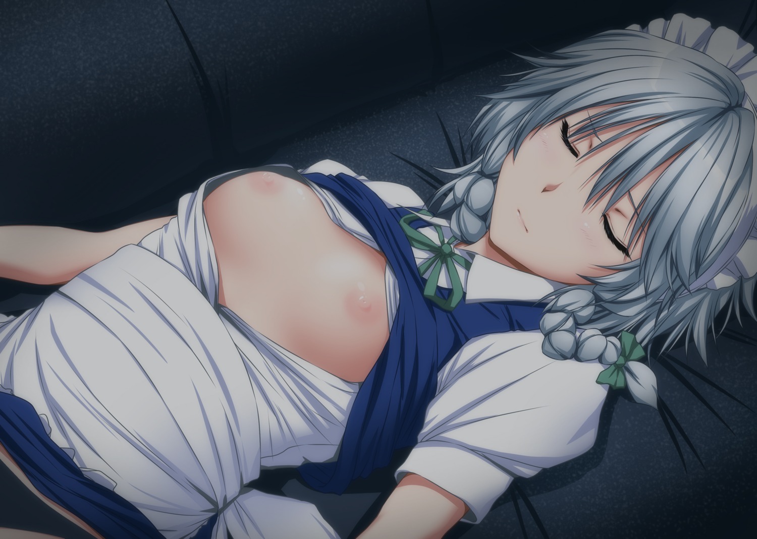 breasts izayoi_sakuya maid nipples no_bra nori_tamago open_shirt touhou