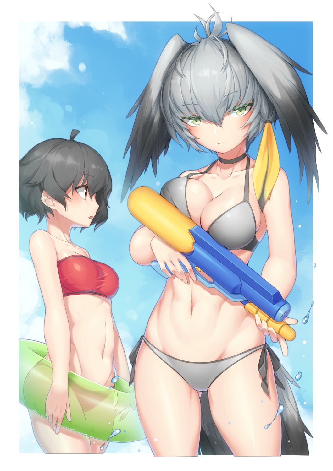 bikini cleavage gun kaban_(kemono_friends) kemono_friends moku shoebill swimsuits tail wings