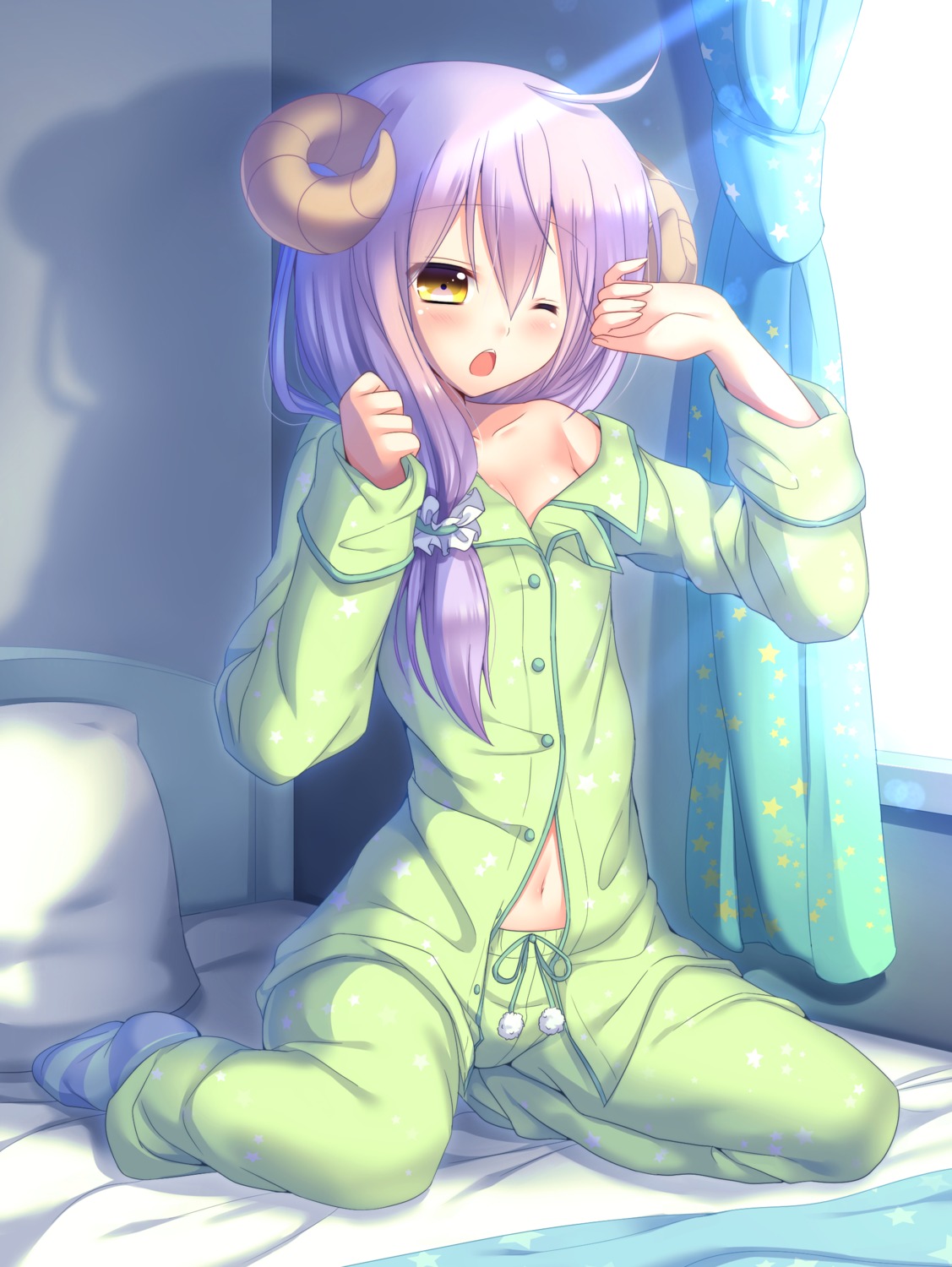 cleavage horns muraji0419 open_shirt pajama