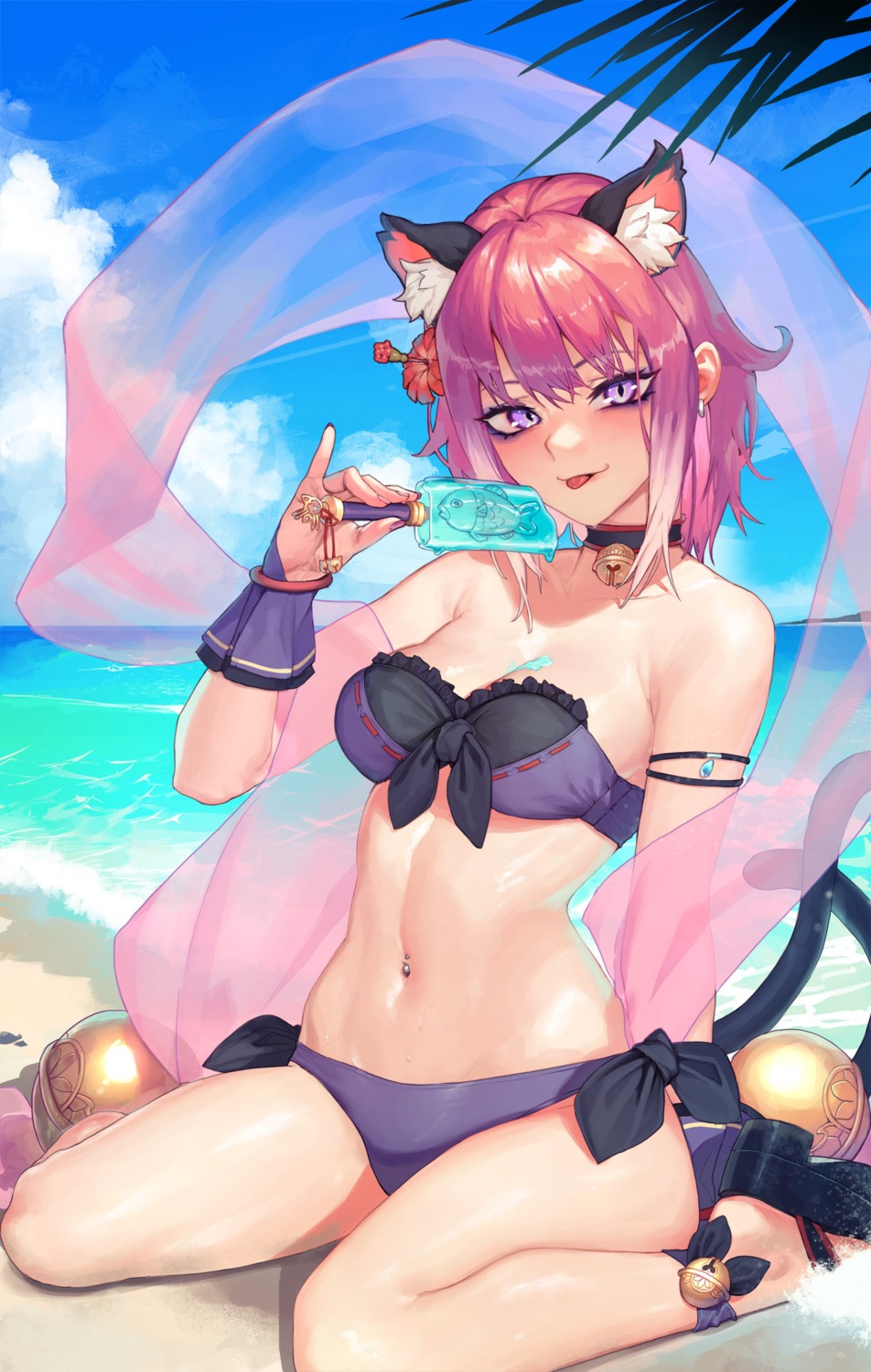 animal_ears bikini cleavage cream miyasaka_tamaki princess_connect princess_connect!_re:dive swimsuits tail tunamayo_(dsasd751)