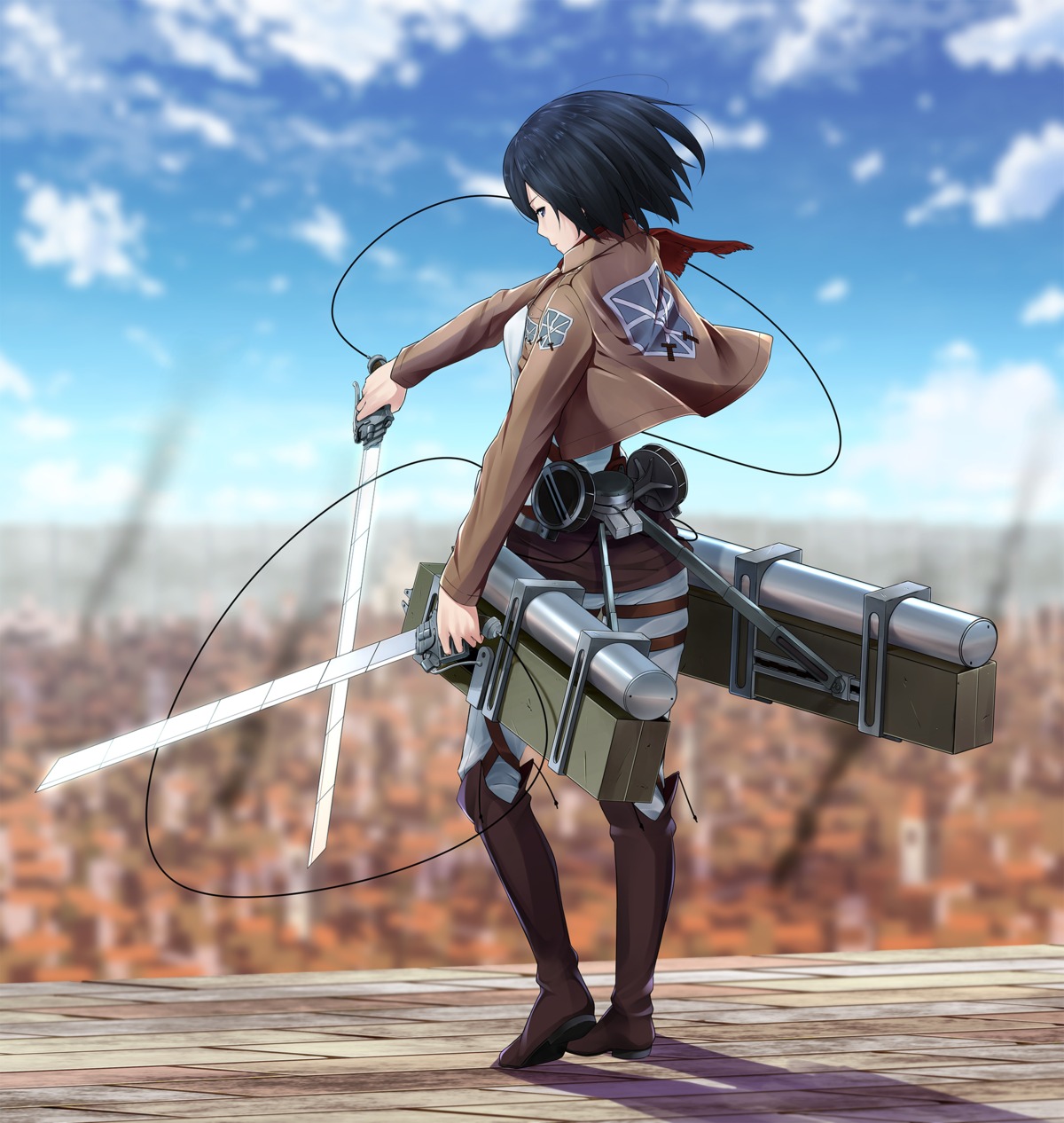 mikasa_ackerman ninnzinn shingeki_no_kyojin sword uniform weapon