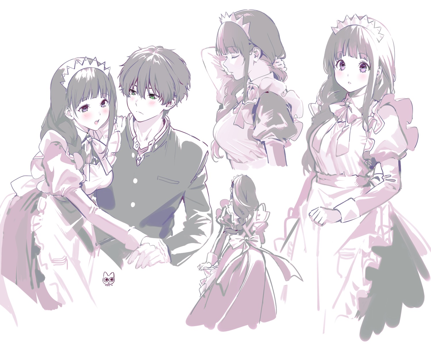 chitanda_eru hyouka maid mery_(yangmalgage) monochrome oreki_houtarou seifuku