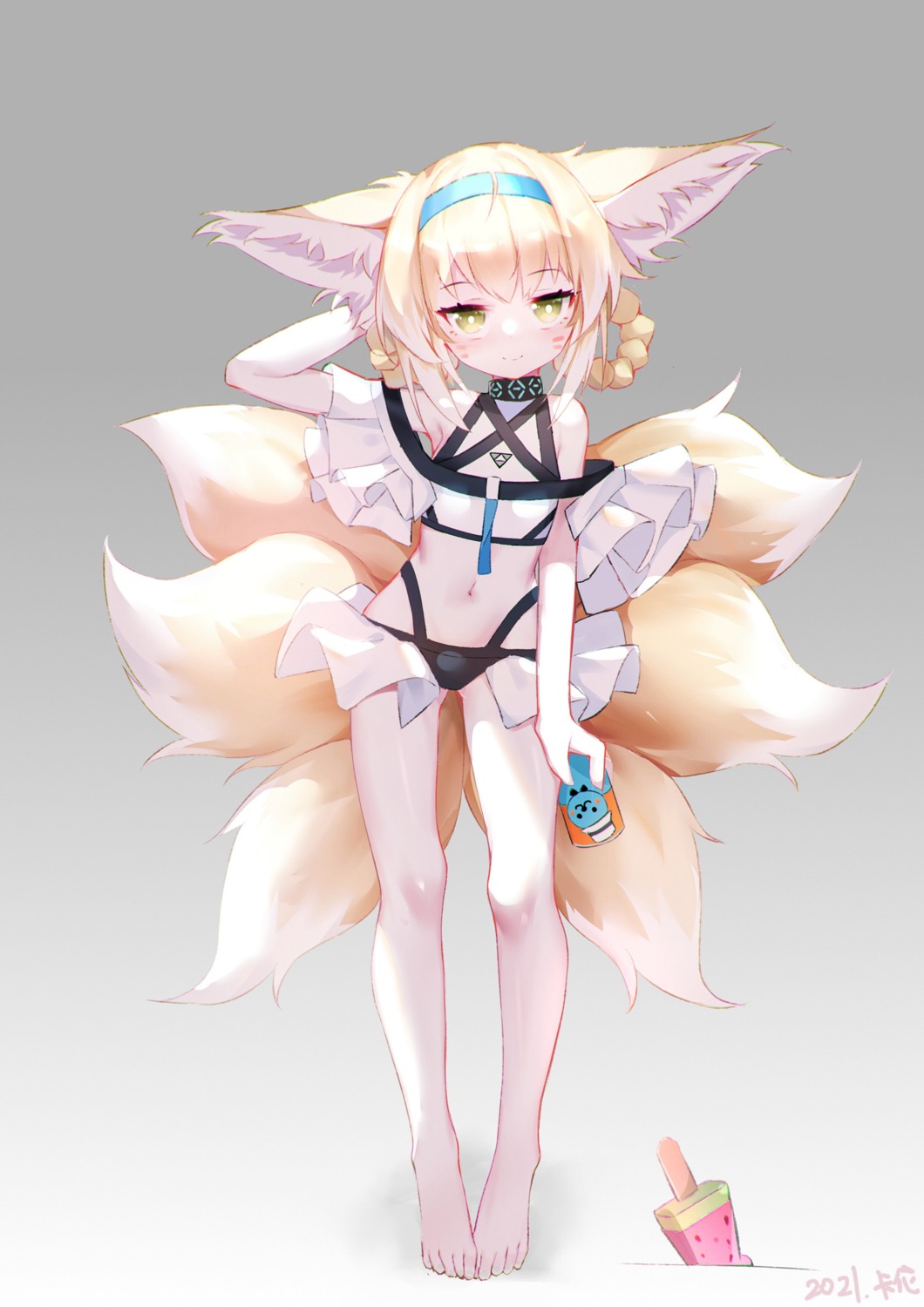 animal_ears arknights bikini kalun kitsune suzuran_(arknights) swimsuits tail