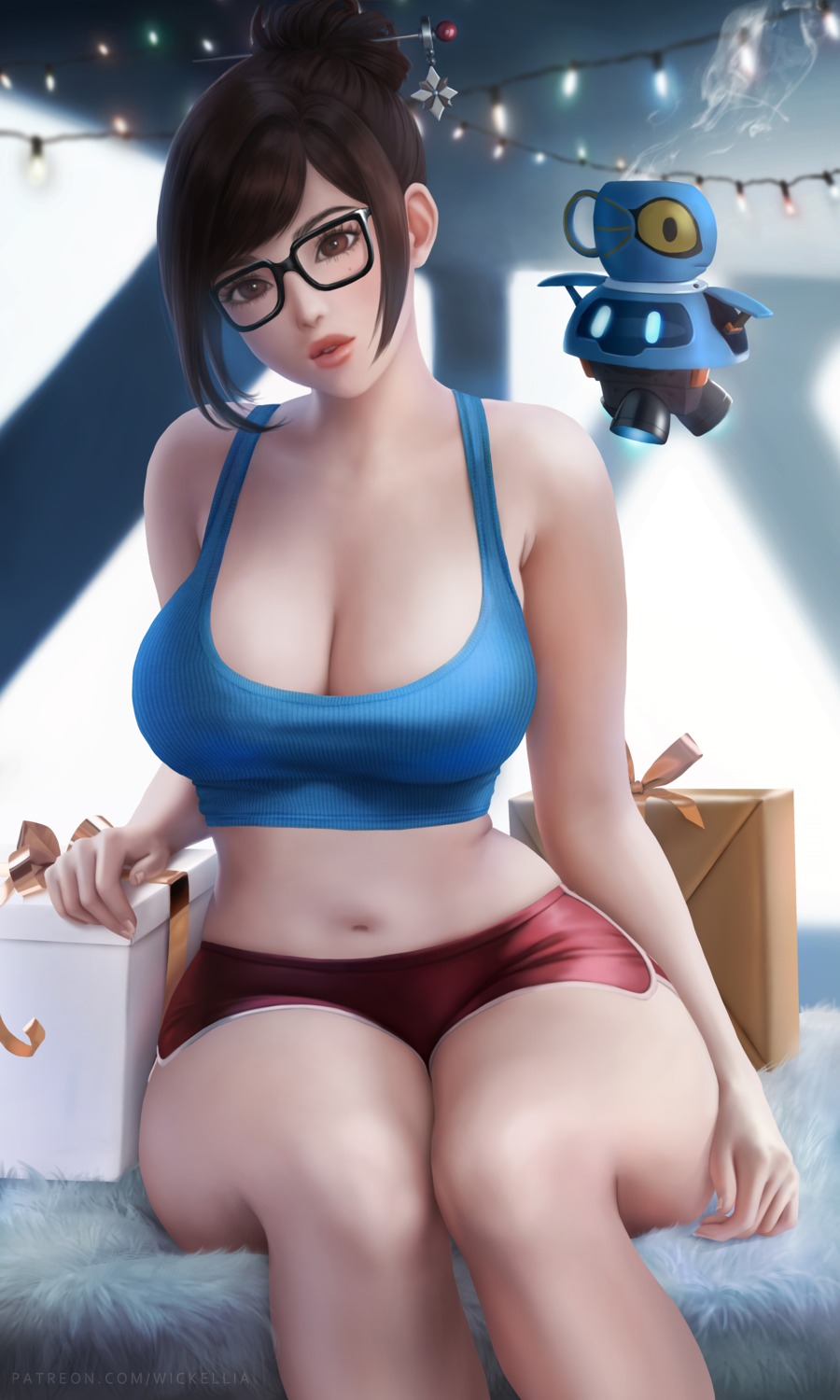 cleavage megane mei_(overwatch) no_bra overwatch snowball_(overwatch) wickellia