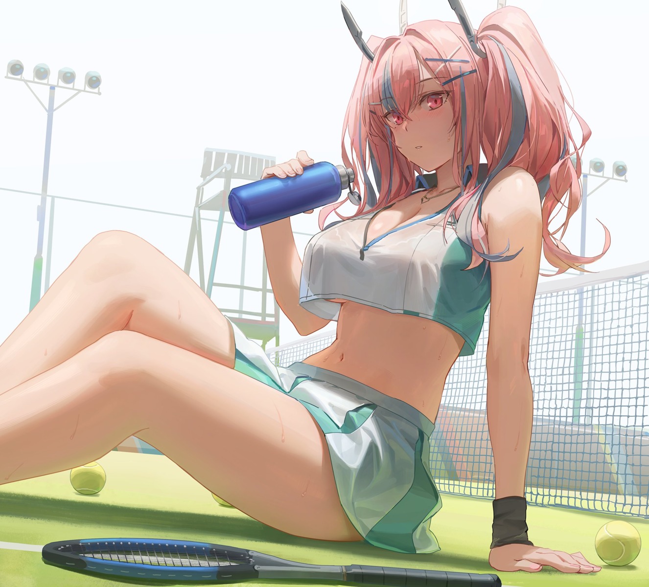 azur_lane bremerton_(azur_lane) free_style_(yohan1754) no_bra see_through skirt_lift tennis wet wet_clothes