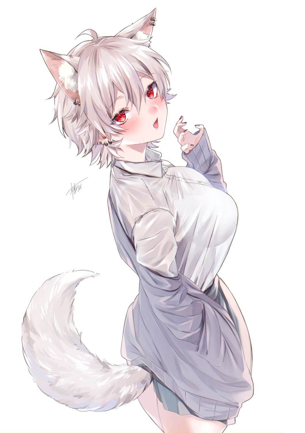 animal_ears bra harui_(hr_x9_) see_through seifuku sweater tail