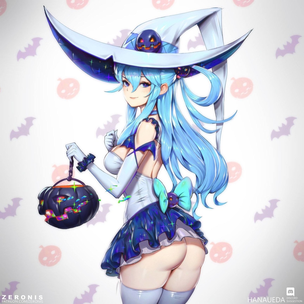 aqua_(konosuba) ass halloween kono_subarashii_sekai_ni_shukufuku_wo! nopan thighhighs witch zeronis