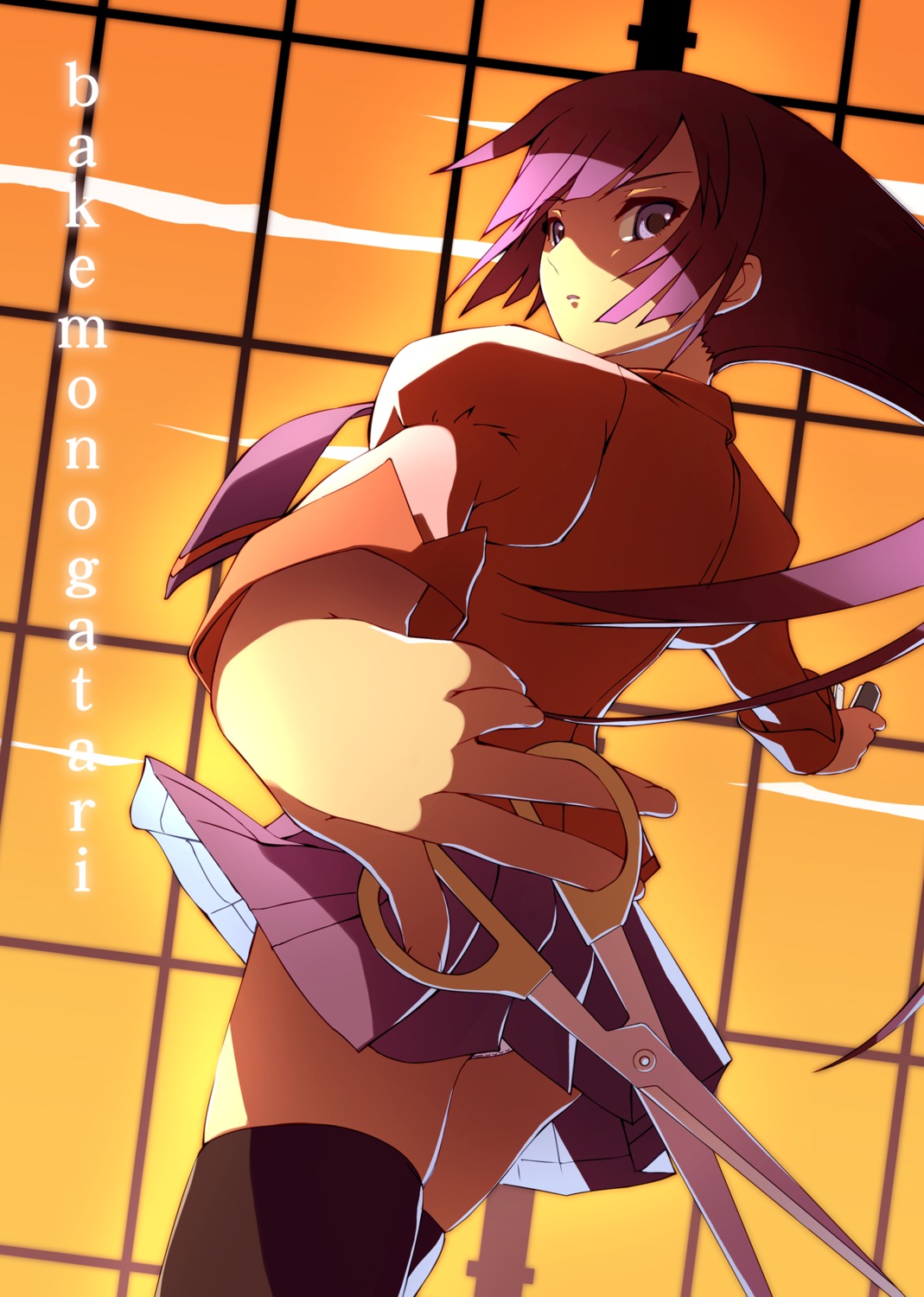 bakemonogatari monogatari_(series) murakami_suigun pantsu seifuku senjougahara_hitagi thighhighs