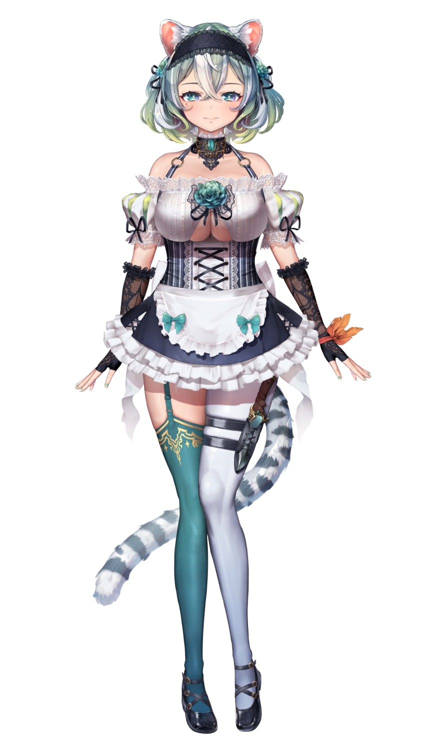 animal_ears cleavage garter maid stockings tagme tail thighhighs weapon
