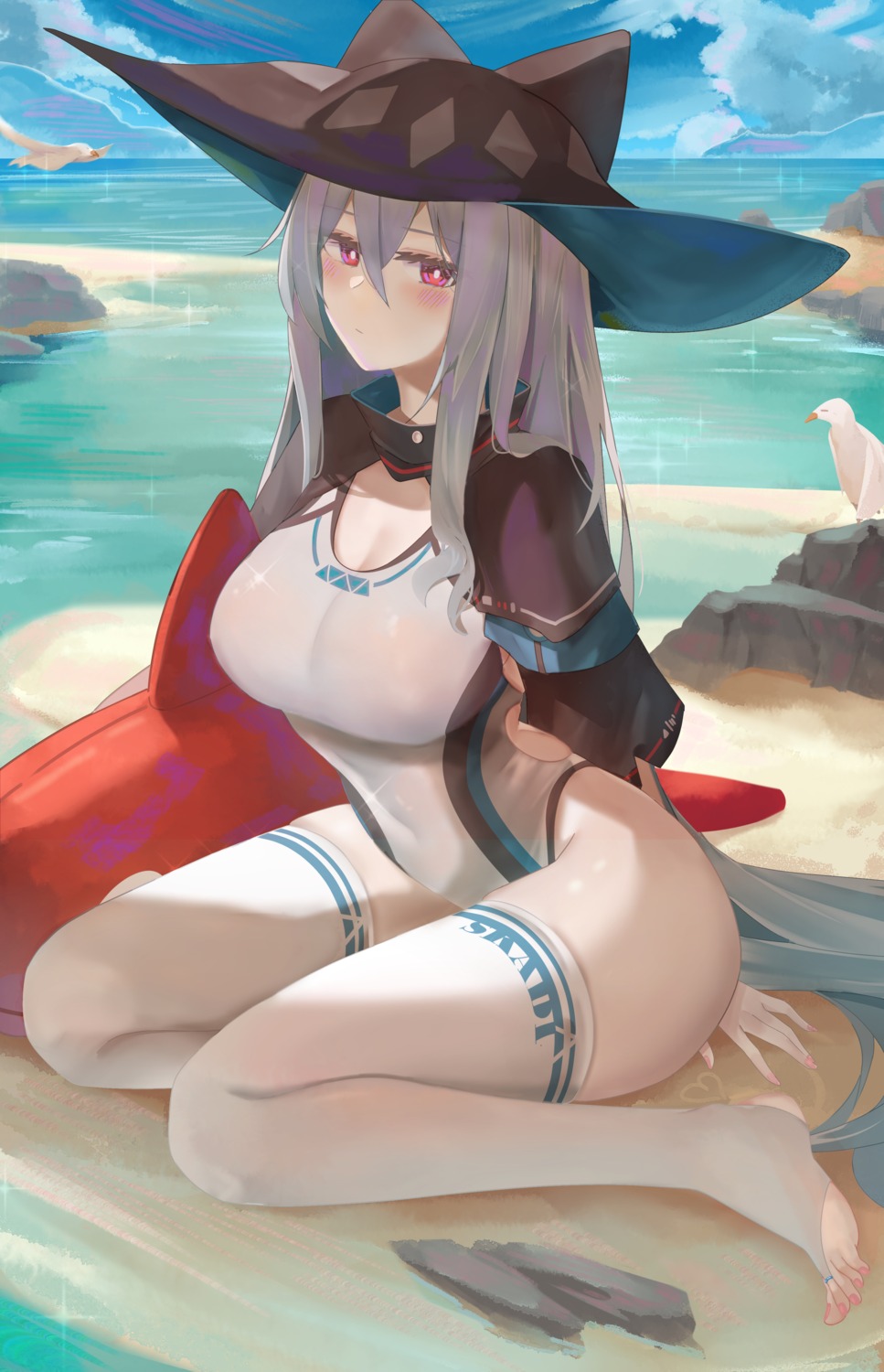 arknights ru_zhai skadi_(arknights) swimsuits thighhighs