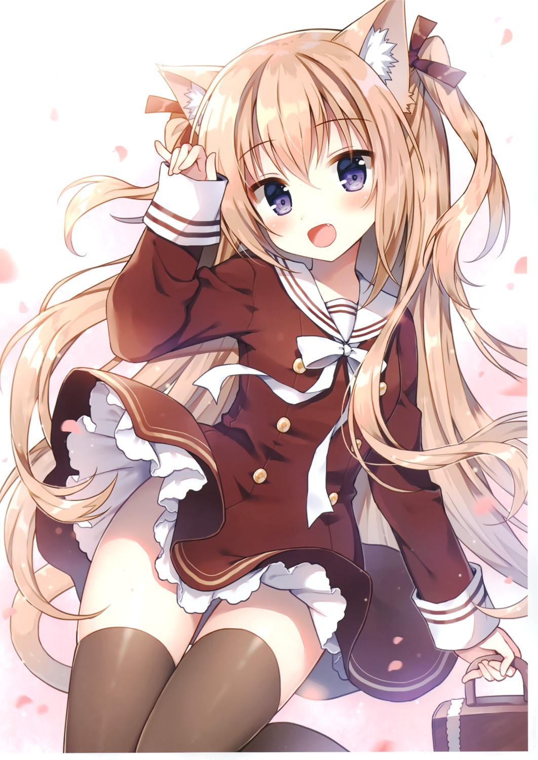 animal_ears mauve nekomimi seifuku skirt_lift tail thighhighs wata★punch