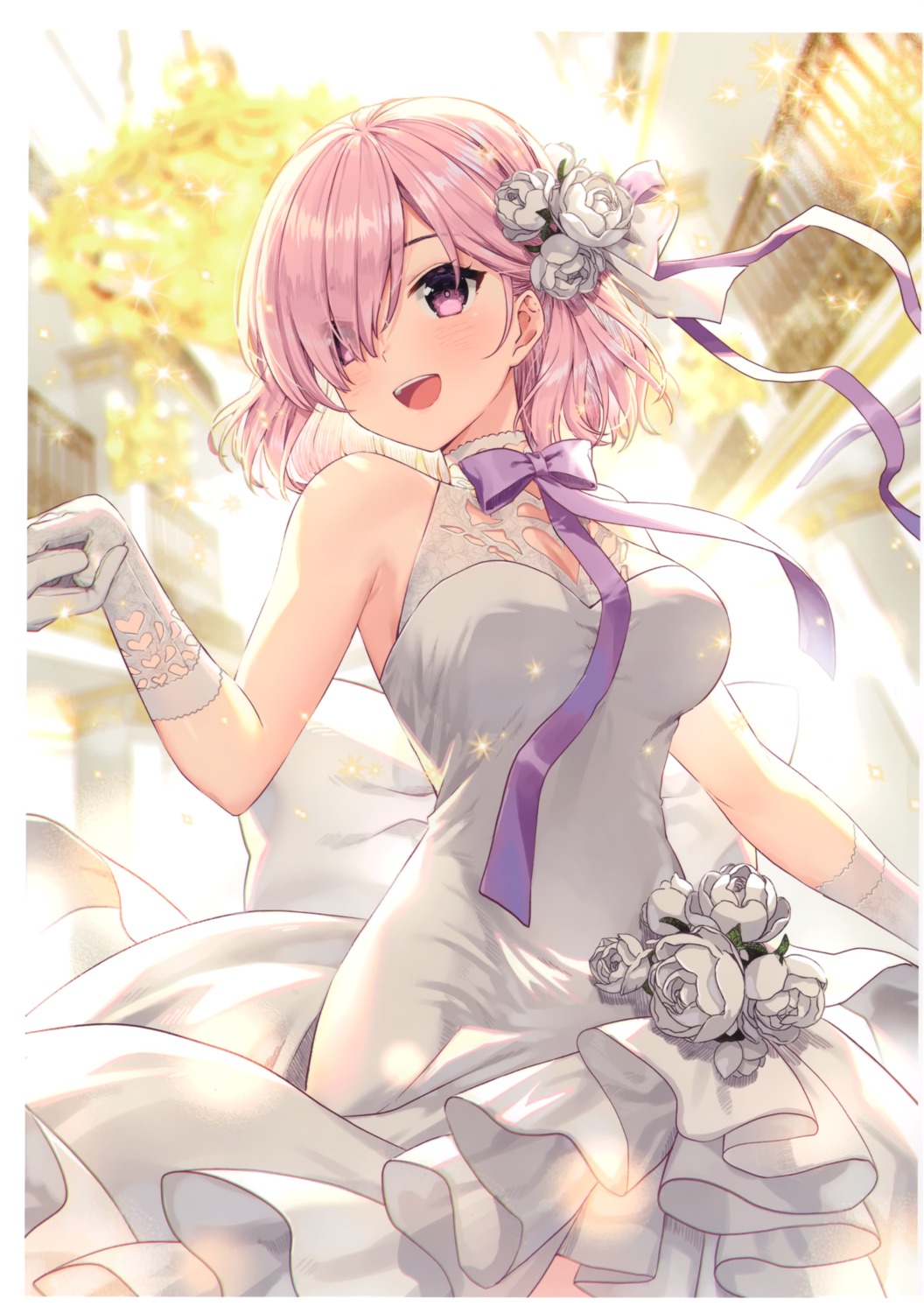 dress fate/grand_order mash_kyrielight no_bra rosuuri rosuuri_(circle) wedding_dress