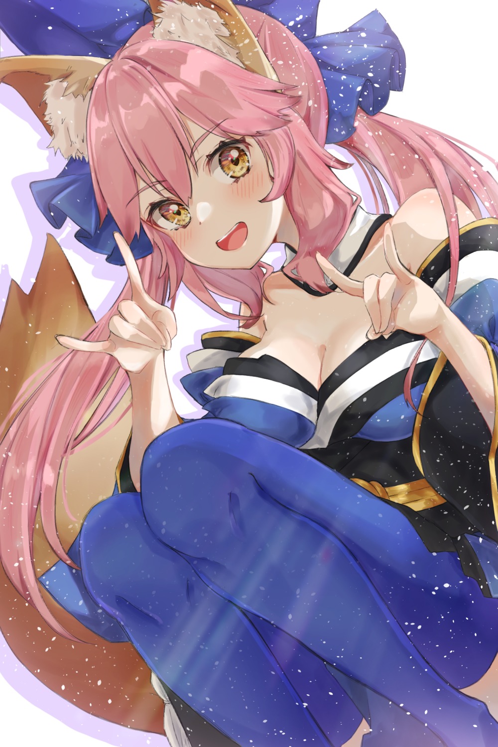 animal_ears cleavage fate/grand_order japanese_clothes kitsune mayu-mayu1026 skirt_lift tail tamamo_no_mae thighhighs