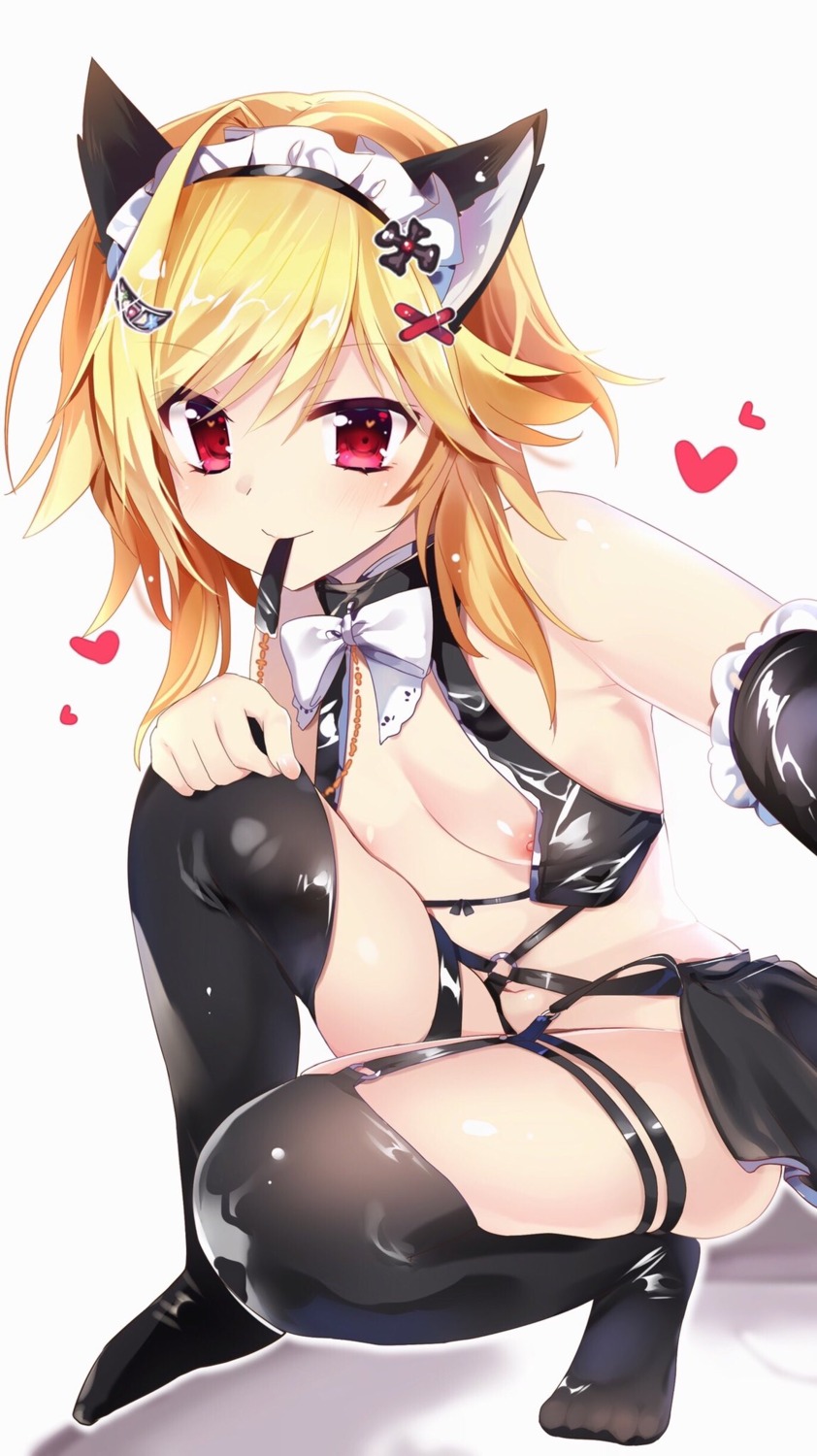 animal_ears bra garter kin'iro_loveriche maid nekomimi nipple_slip pantsu souma_ria tagme thighhighs