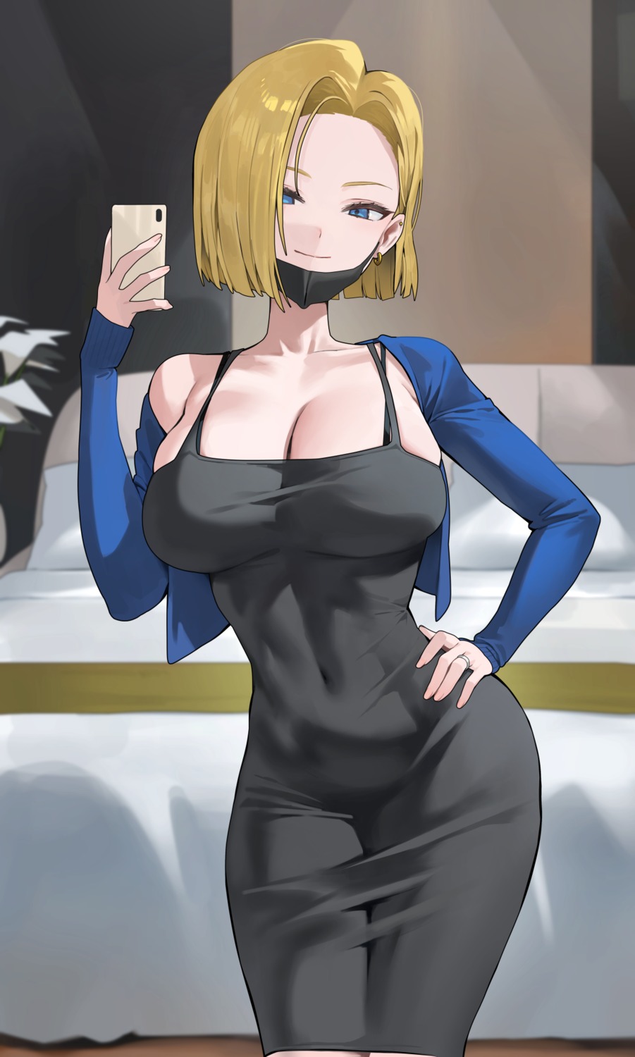 android_18 cleavage dragon_ball dress hood_(james_x)