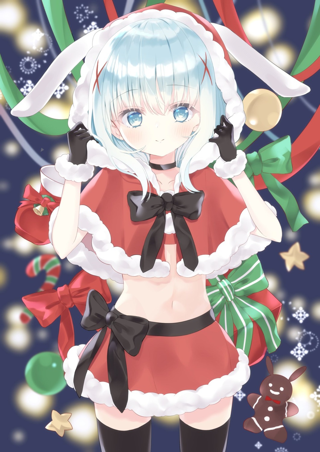 agaki_anko animal_ears bunny_ears christmas gochuumon_wa_usagi_desu_ka? kafuu_chino thighhighs