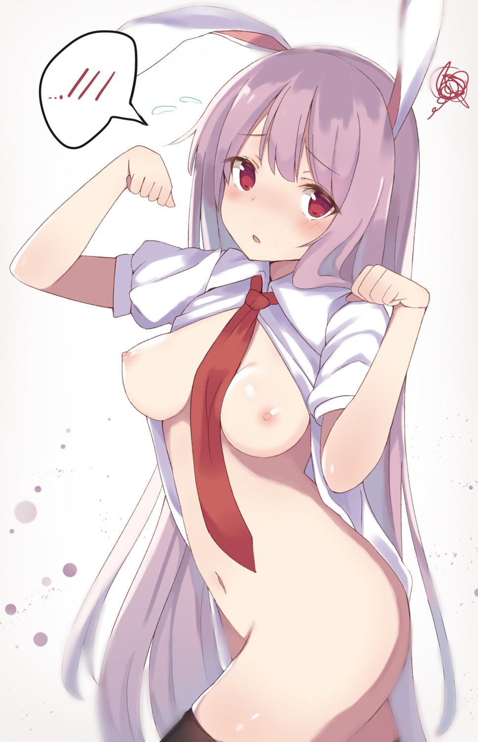 animal_ears bottomless breasts bunny_ears kogalashi nipples no_bra open_shirt reisen_udongein_inaba thighhighs touhou