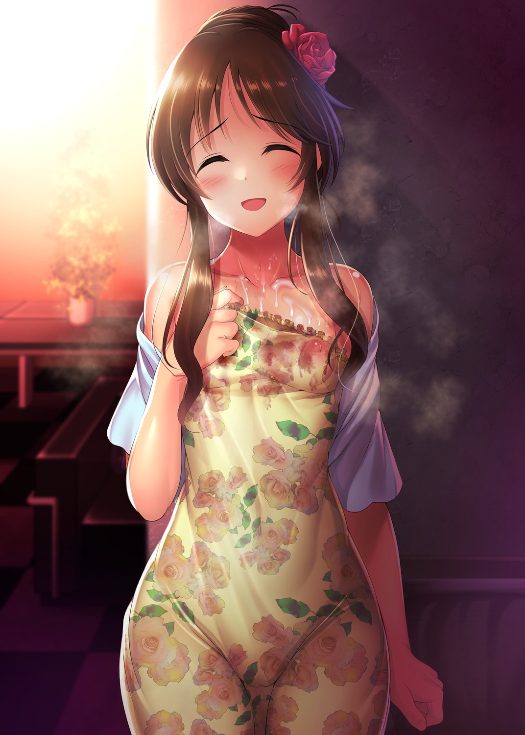 cum dress lingerie ment nipples no_bra nopan pussy see_through takamori_aiko the_idolm@ster the_idolm@ster_cinderella_girls