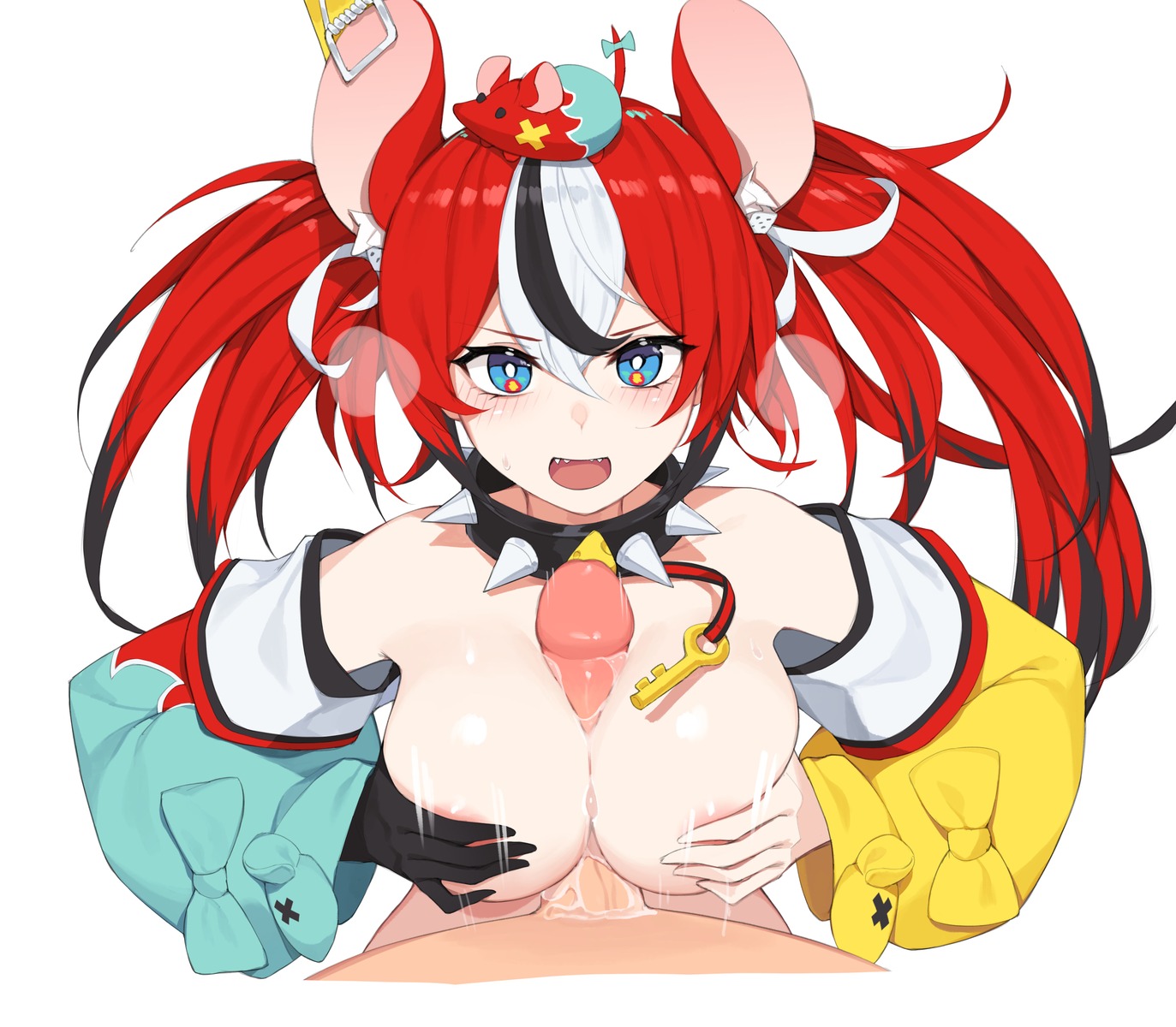 animal_ears areola breast_hold cum hakos_baelz hololive hololive_english paizuri penis pepper0 topless uncensored