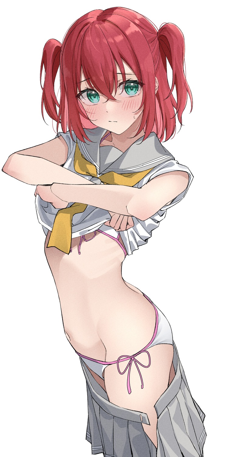 bikini kawai_ritsu_(rits_meg) kurosawa_ruby love_live!_sunshine!! seifuku shirt_lift swimsuits undressing